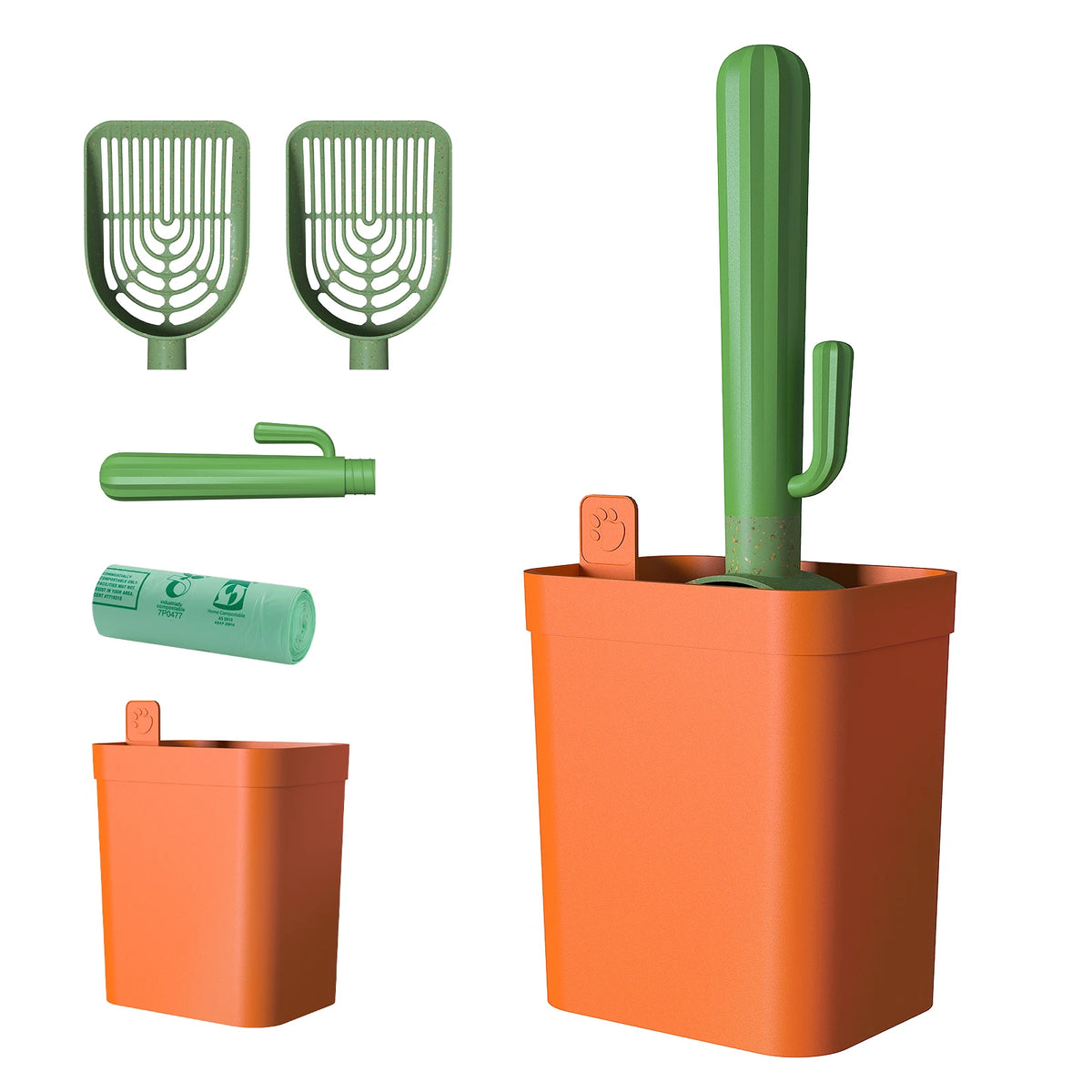 Cactus Cat Litter Scoop With Holder And Waste Bag Storage
