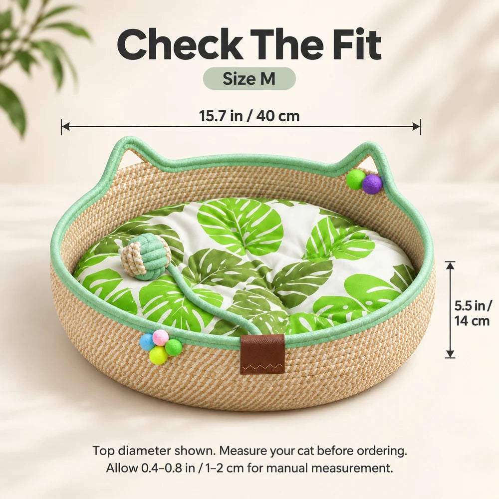 Comfortable Round Woven Cat Bed With Stylish Ear Design by Annie N Poe Cattastic Supplies