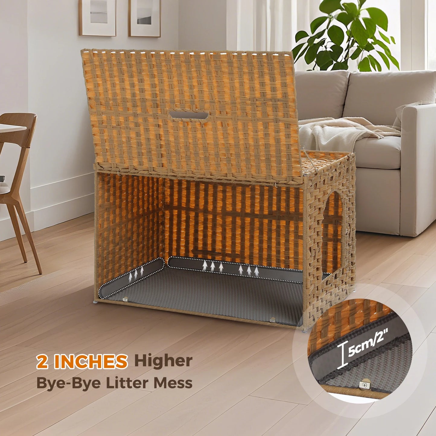 PEQULTI Rattan Cat Litter Box Enclosure With Taller Doorway