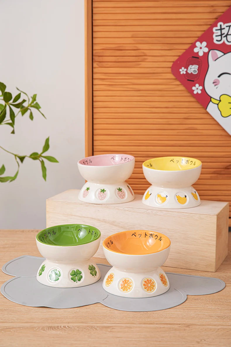 Japanese Ceramic Elevated Cat Bowl Puppy Dog Snacks Water Food Bowl For Cats Raised Cat Feeder Drinker Pet Supplies Accessories