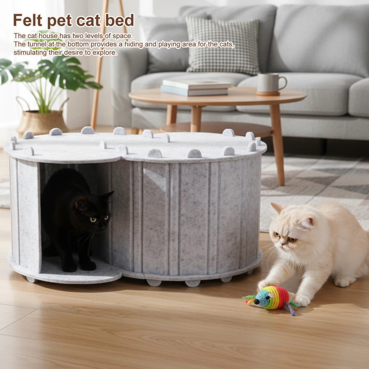 Foldable Felt Cat Tunnel Bed Semi Enclosed Peekaboo Cave