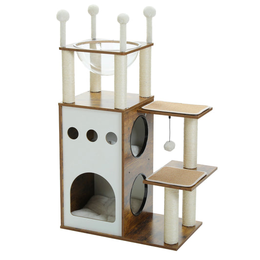 PETEPELA Modern Cat Tree Tower With Two Floor Condo And Scratching Posts