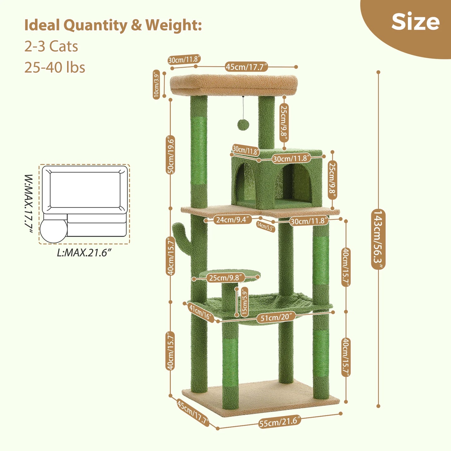 PAWZ Road Cactus Cat Tree Tower For Large Cats Perch