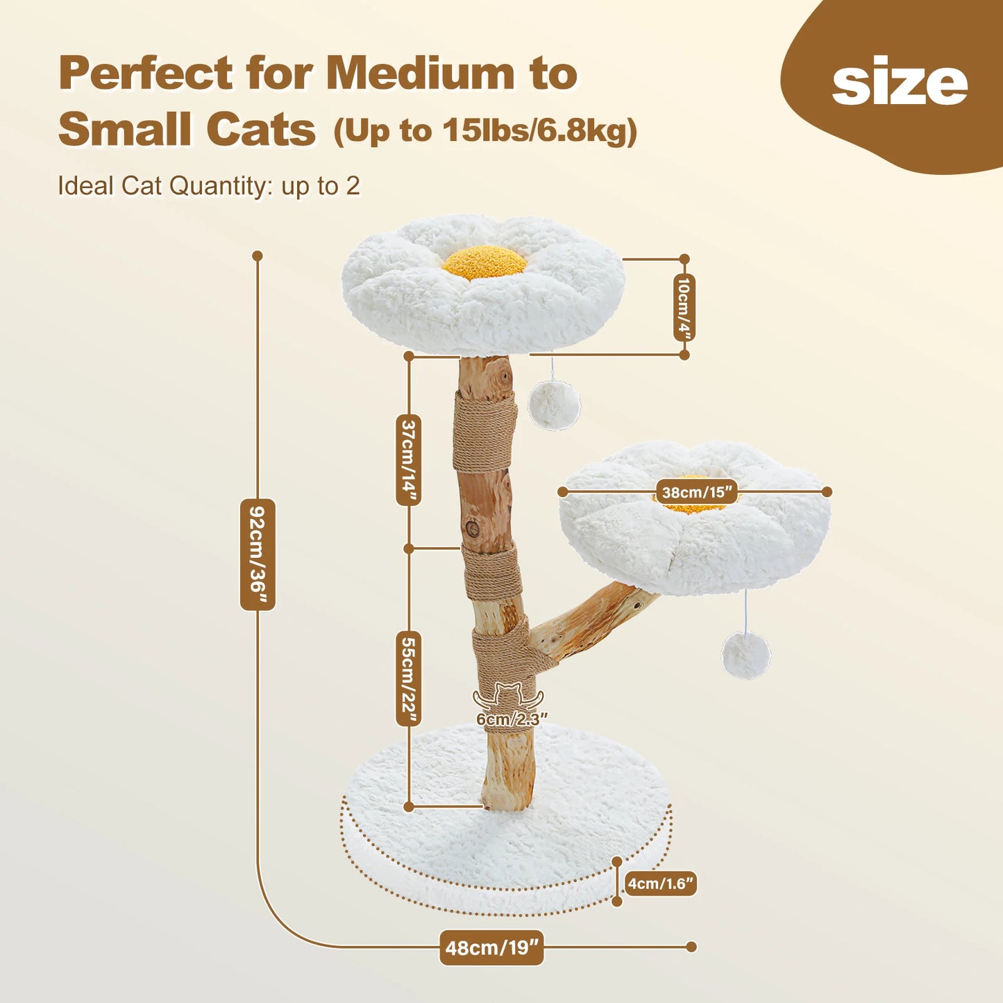 Wood Cat Tree with Wicker Basket Bed Sisal Scratching Posts Modern Cat Tower with Real Wood Branches Hanging Balls Luxury Boho Cat Furniture for Indoor Cat Toys