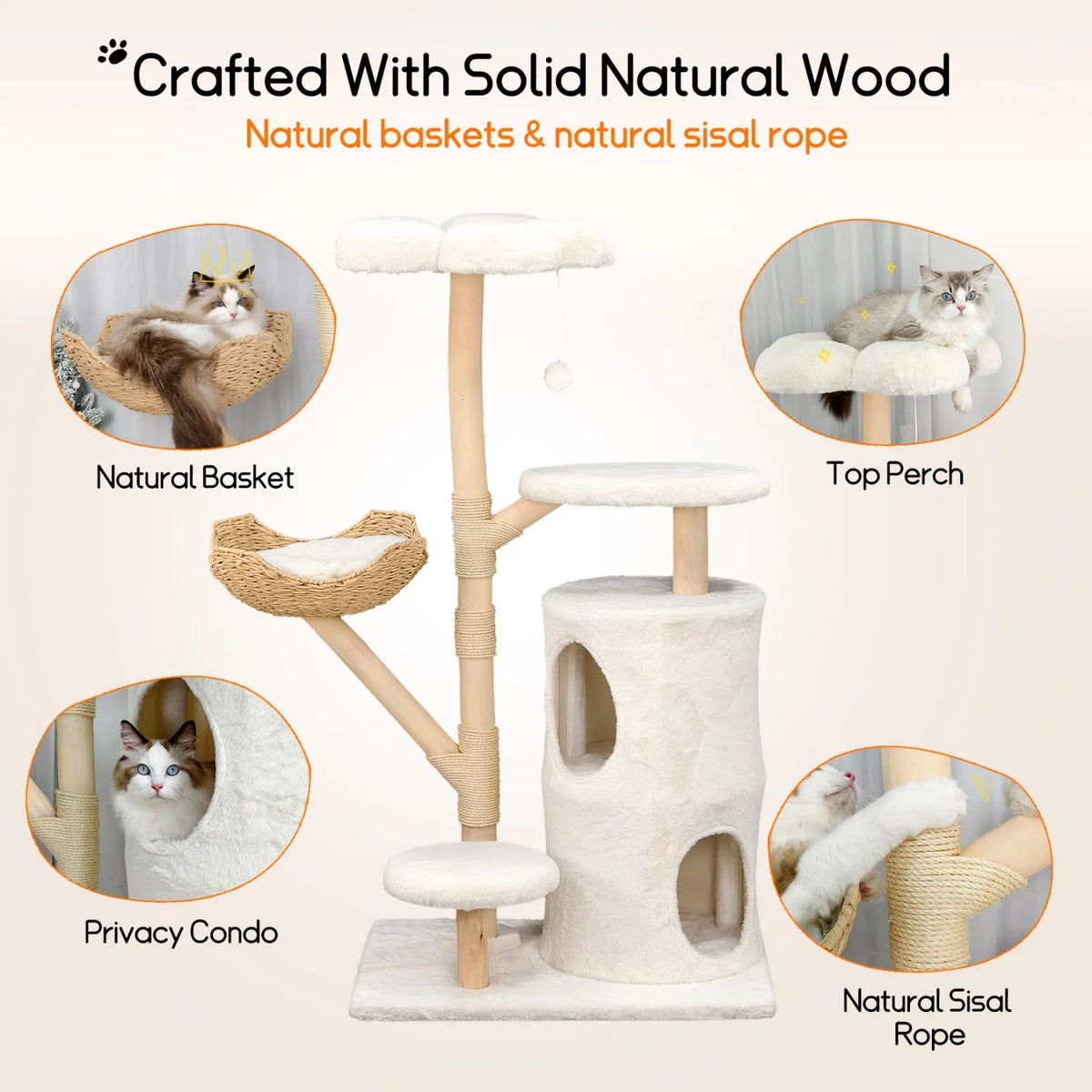 BINGOPAW Multi-Level Cat Tree With Sisal Scratching Posts