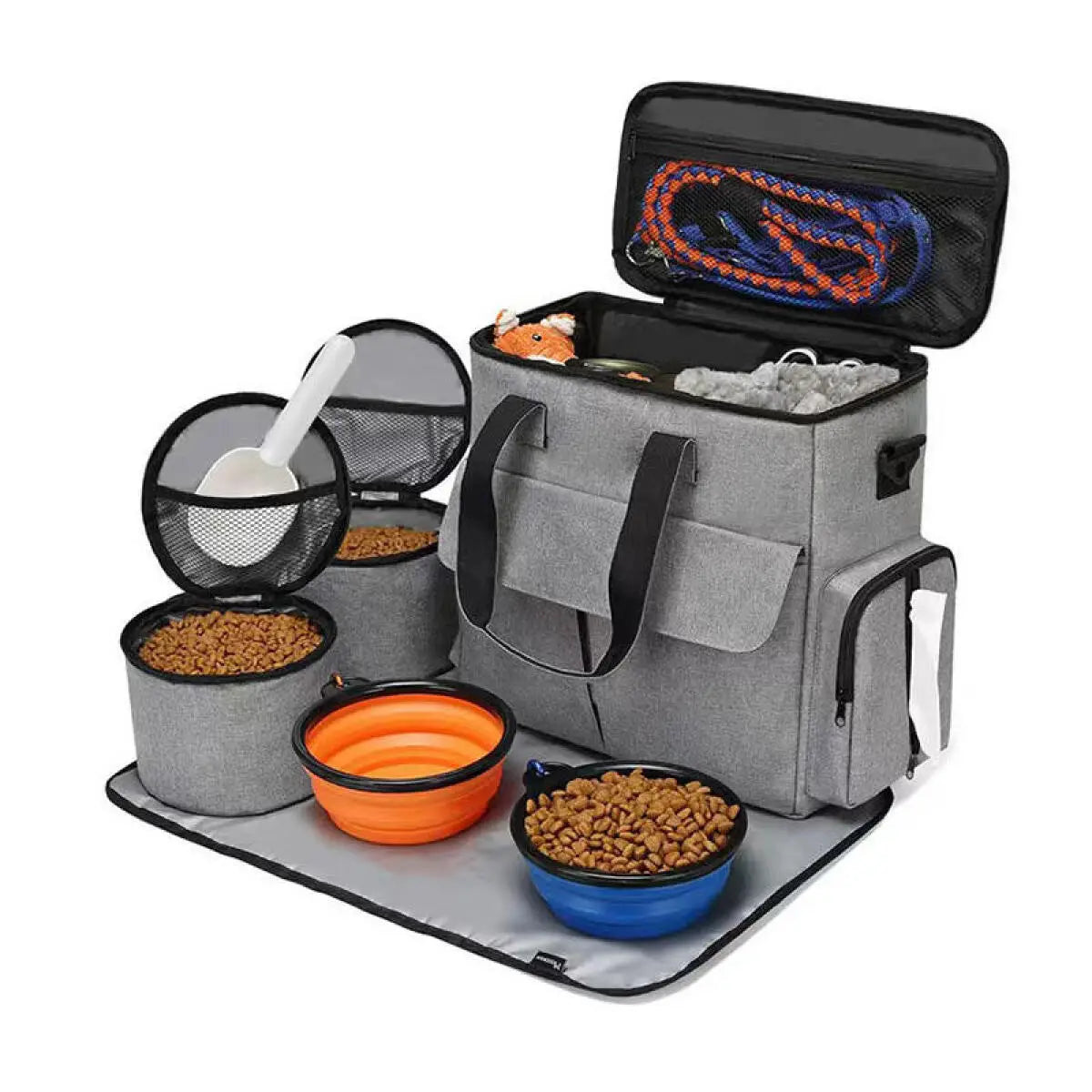 Pet Travel Bag Set Airline Approved Dog Cat Travel Organizer Weekend Tote Multi Function Pockets Supplies Bowls Containers