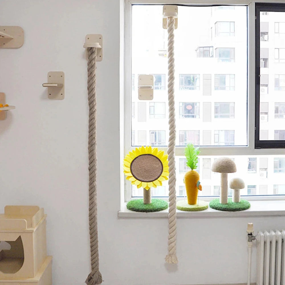 CWV Wall Mounted Cat Scratching Climbing Shelf With Sisal Rope