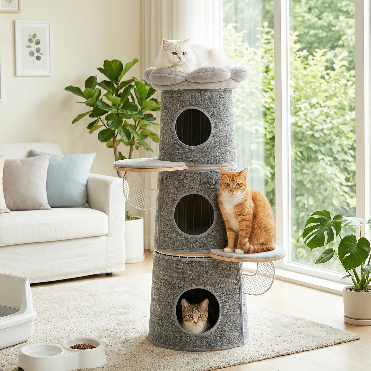 PAWZ Road Modern Cat Tree With Condos And Flower Perch