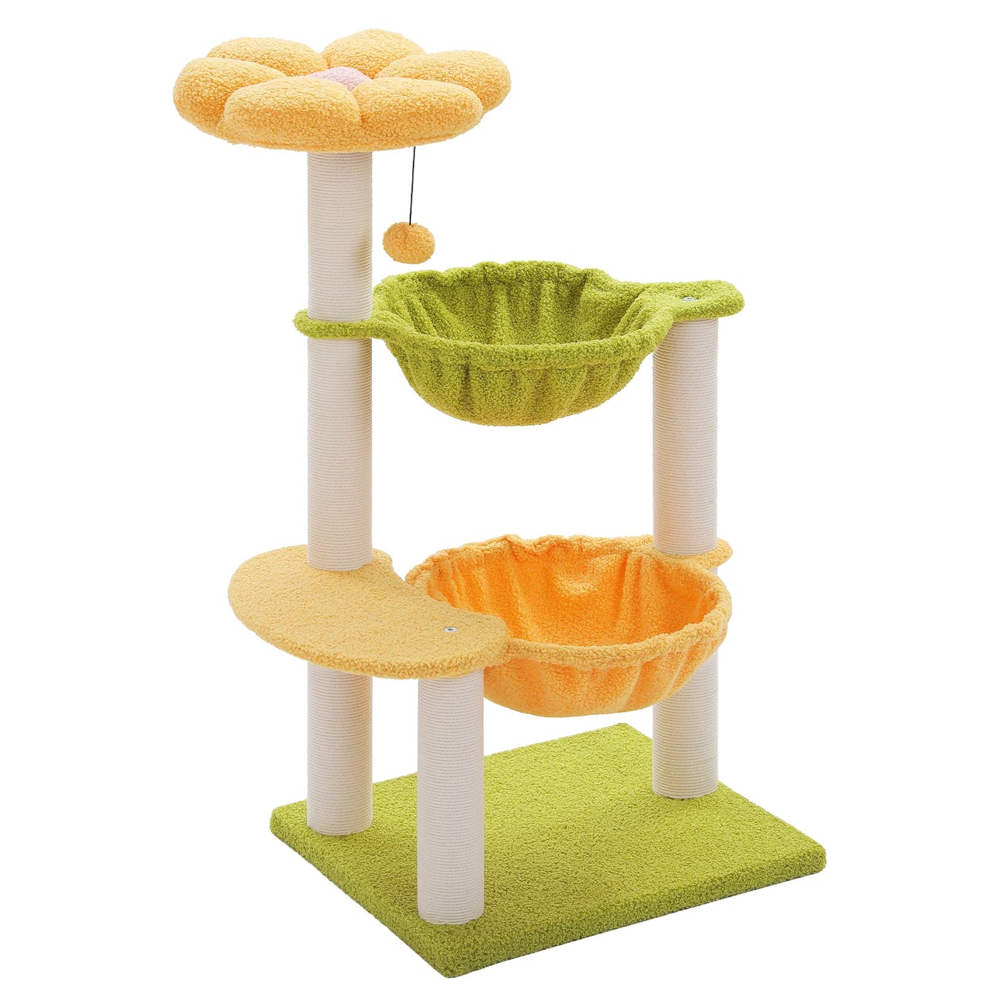Flower Cat Tree with 2 Cozy Hammocks Sisal Scratching Posts Soft Top Perch Small Cat Tower for Indoor Kitty Cat Furniture Cat Toys