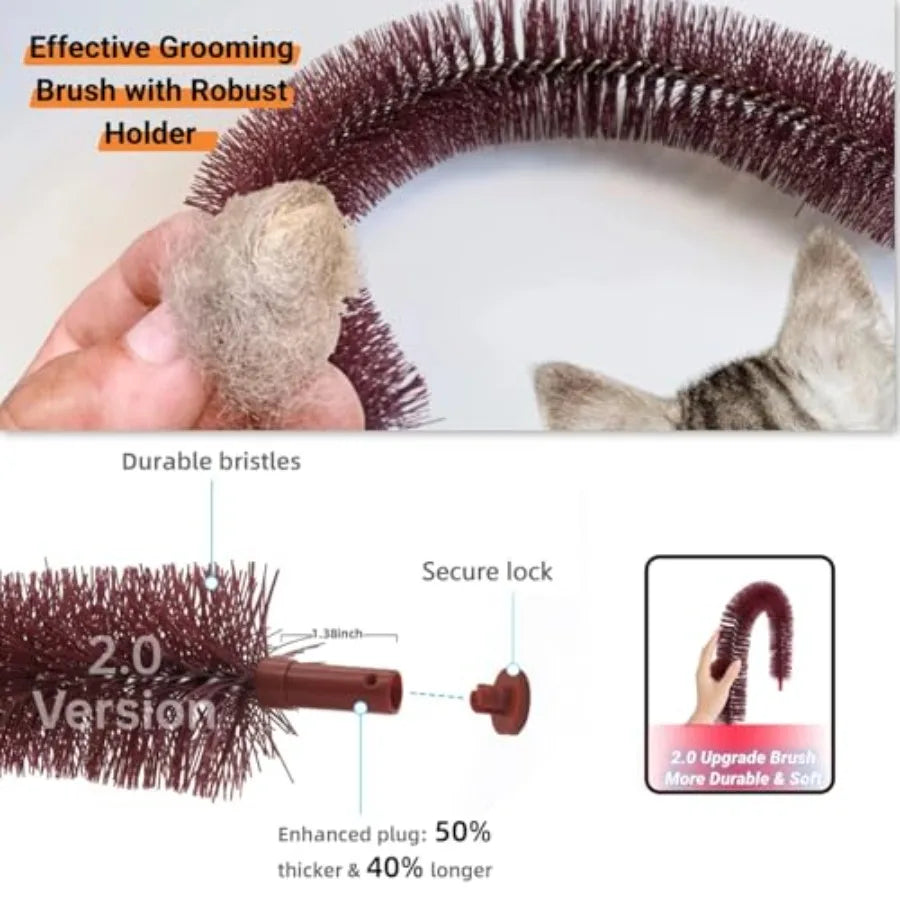 Original Cat Self Groomer, Arch Grooming Brush wtih Heavy Wooden Scratching Pad, Rubbing Post and Toy, Cat Face Scratchers Body