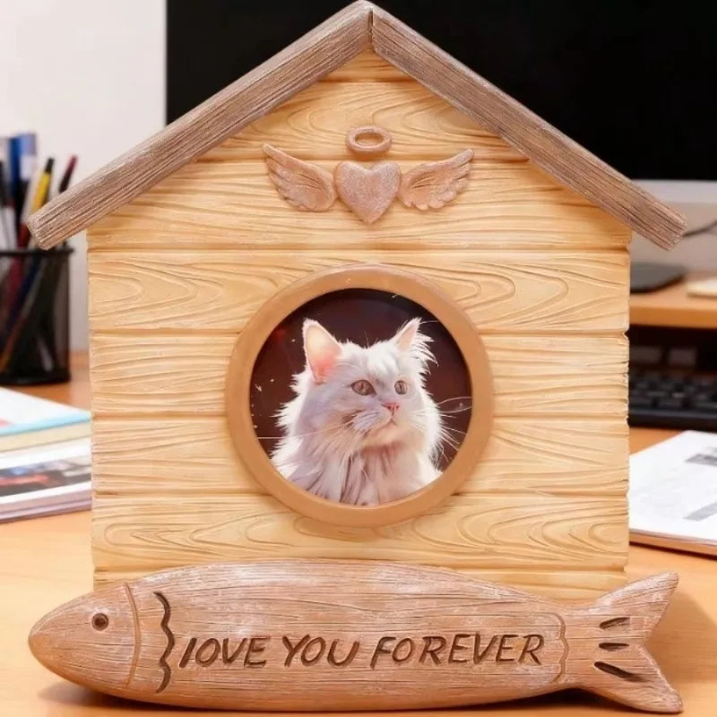 Wood Look Resin Pet Urn With Photo Box Memorial Keepsake by Annie N Poe Cattastic Supplies