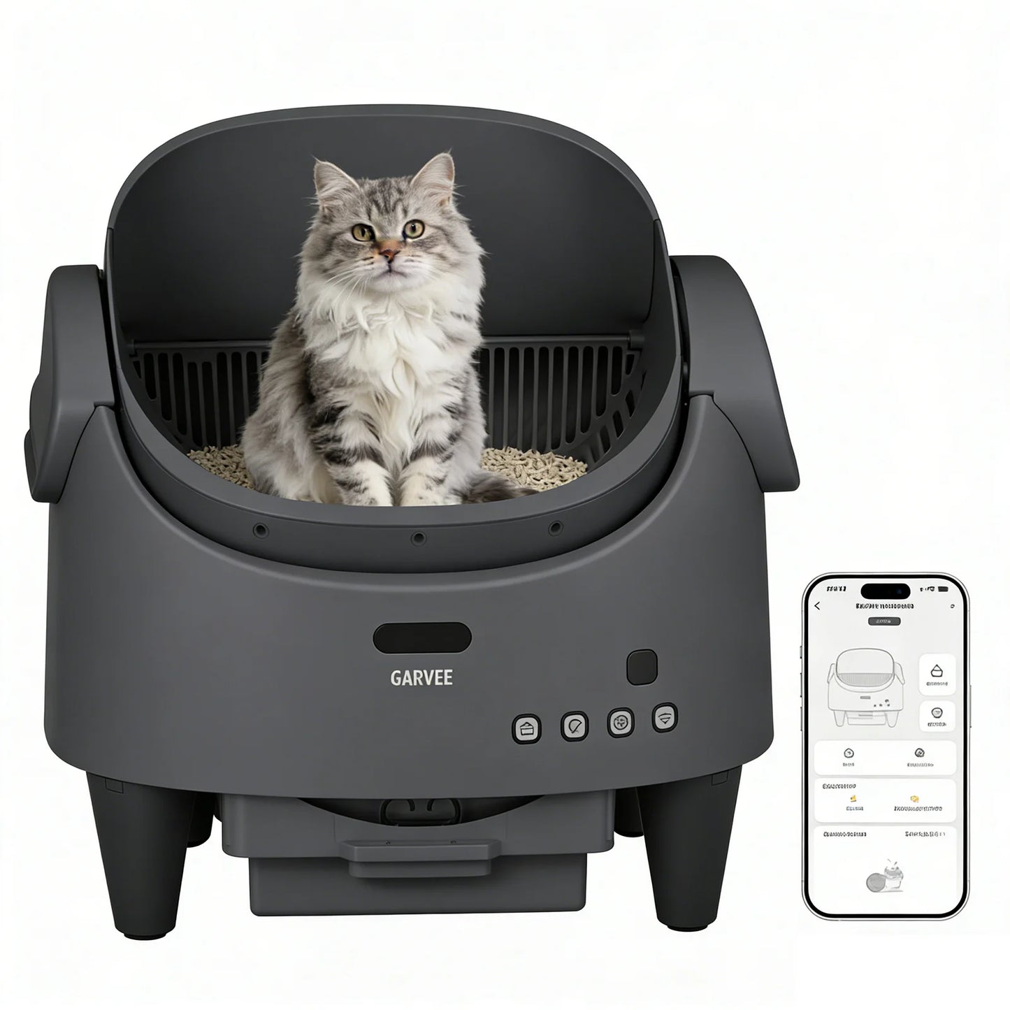 Self Cleaning Smart Litter Box APP Controlled Automatic Odor-Free Cat Toilet with Large Waste Bin for Single Multi Cats