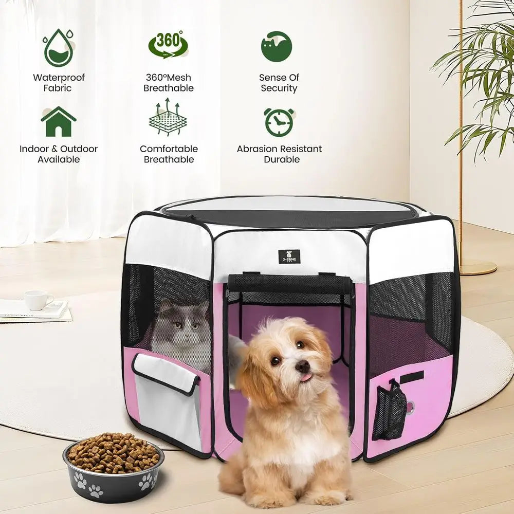 Portable Pet Playpen for Dogs, Puppies, Cats, Rabbits, Chicks - Foldable Exercise Pen, Suitable for Indoor and Outdoor Use, Trav