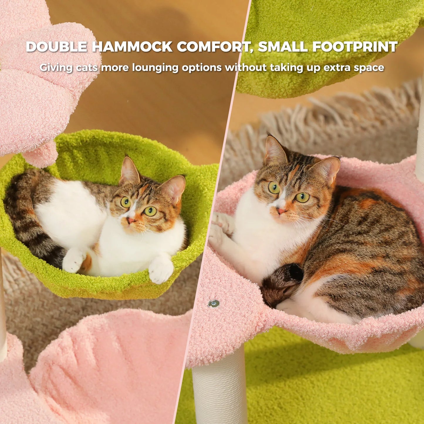 Flower Cat Tree with 2 Cozy Hammocks Sisal Scratching Posts Soft Top Perch Small Cat Tower for Indoor Kitty Cat Furniture Cat Toys