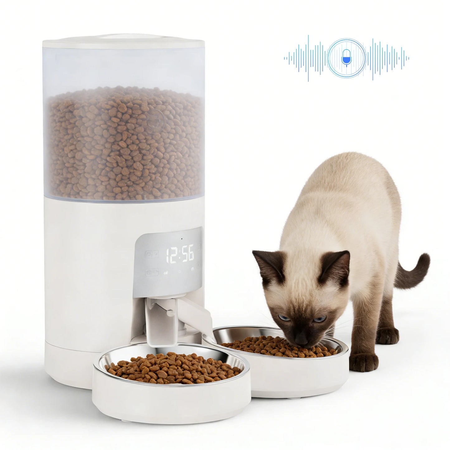 JHK 6L Automatic Cat Feeder with 2 Stainless Bowls Timed Cat Food Dispenser Dual Power Supply Dual Pet Feeder for Cat and Dog