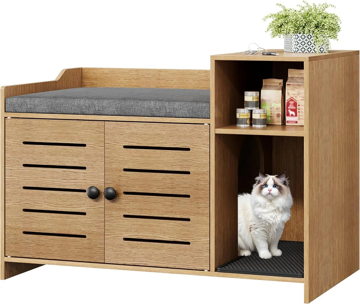 Farmhouse Cat Litter Box Enclosure Scratch Pad Storage Cabinet
