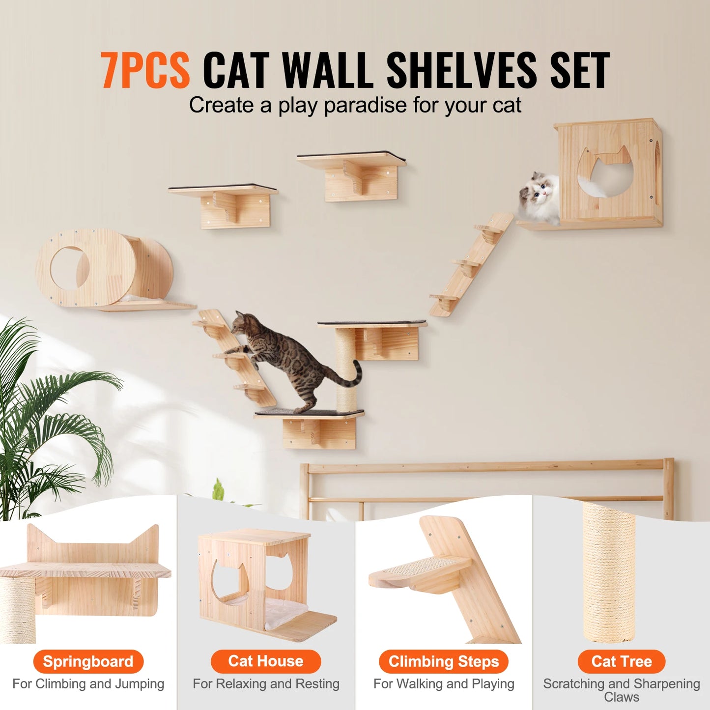 SucceBuy Cat Wall Shelves And Perches With Jumping Boards