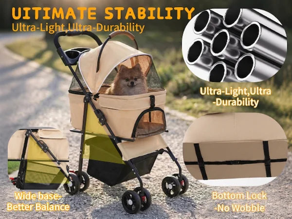 Cabusatly 2-In-1 Pet Stroller Foldable For Small Dogs And Cats
