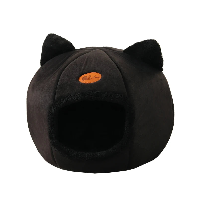 Black New Deep Sleep Comfortable Winter Cat bed Small mat Basket Puppy House products Pet tent Comfortable Cave