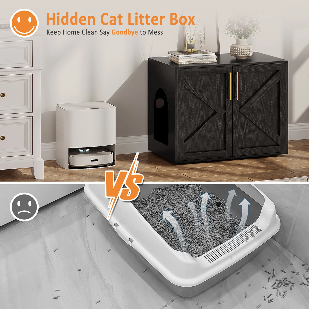 HiMISS Hidden Cat Litter Box Enclosure With Barn Doors