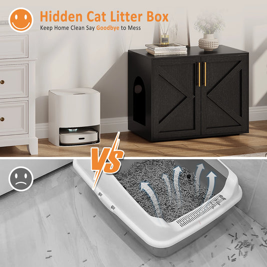 HiMISS Hidden Cat Litter Box Enclosure With Barn Doors