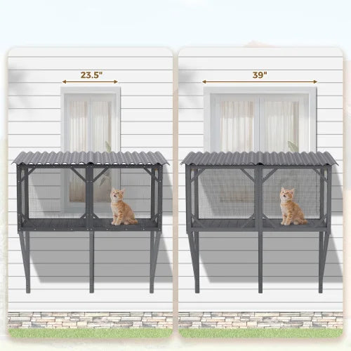 Cat Window Box, 43.3" Catio Outdoor Cat Enclosure with Bug Proof Net for Sunbathing, Napping & Viewing, Window Perch Cat Cage