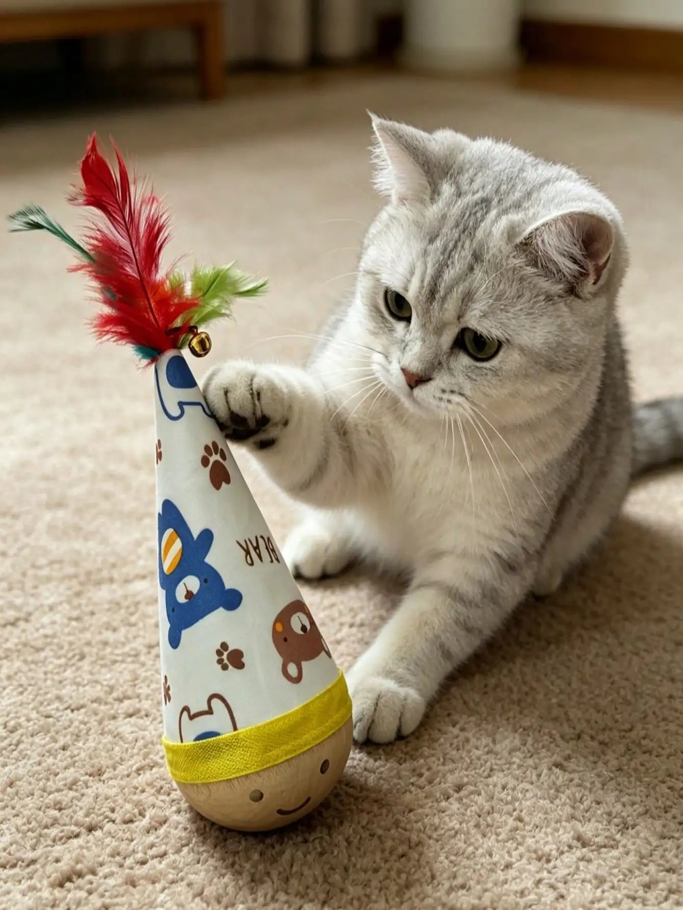 1pc Funny Feather Tumbler Cat Teaser Toy, Self-Entertainment & Boredom Relief, Scratch-Resistant & Bite-Resistant Interactive Toy, Indoor Cat Teaser Wand, Provides Exercise And Entertainment For Cats, Suitable For Large And S