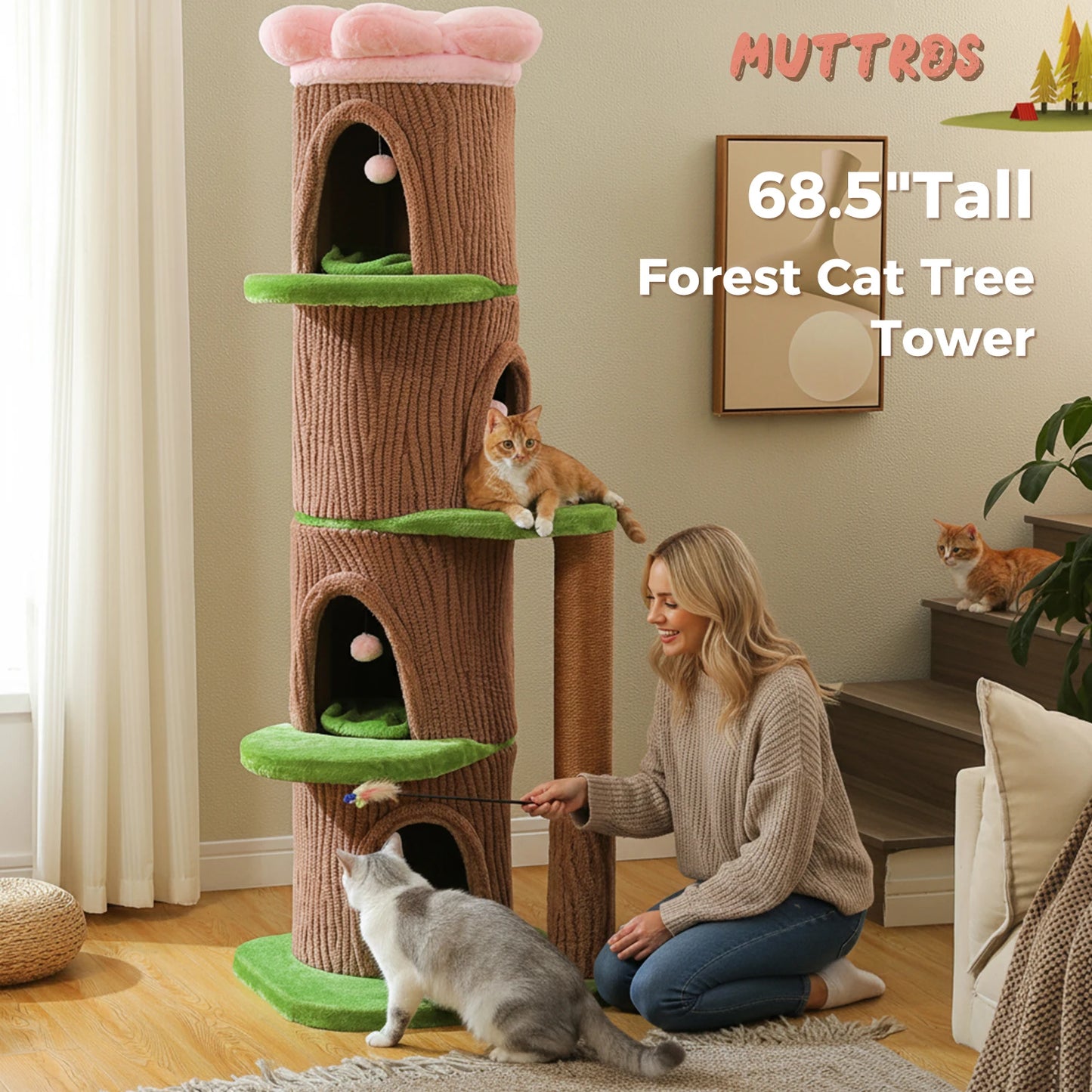 PAWZ Road Large Cat Tree With Four Condos And Scratching Post