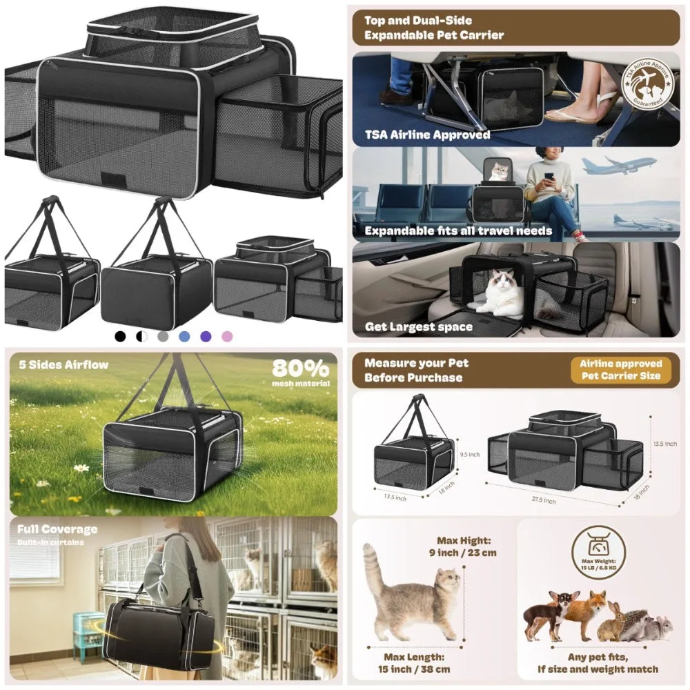SHARLOVY Expandable Cat Carrier TSA Approved for Small Pets