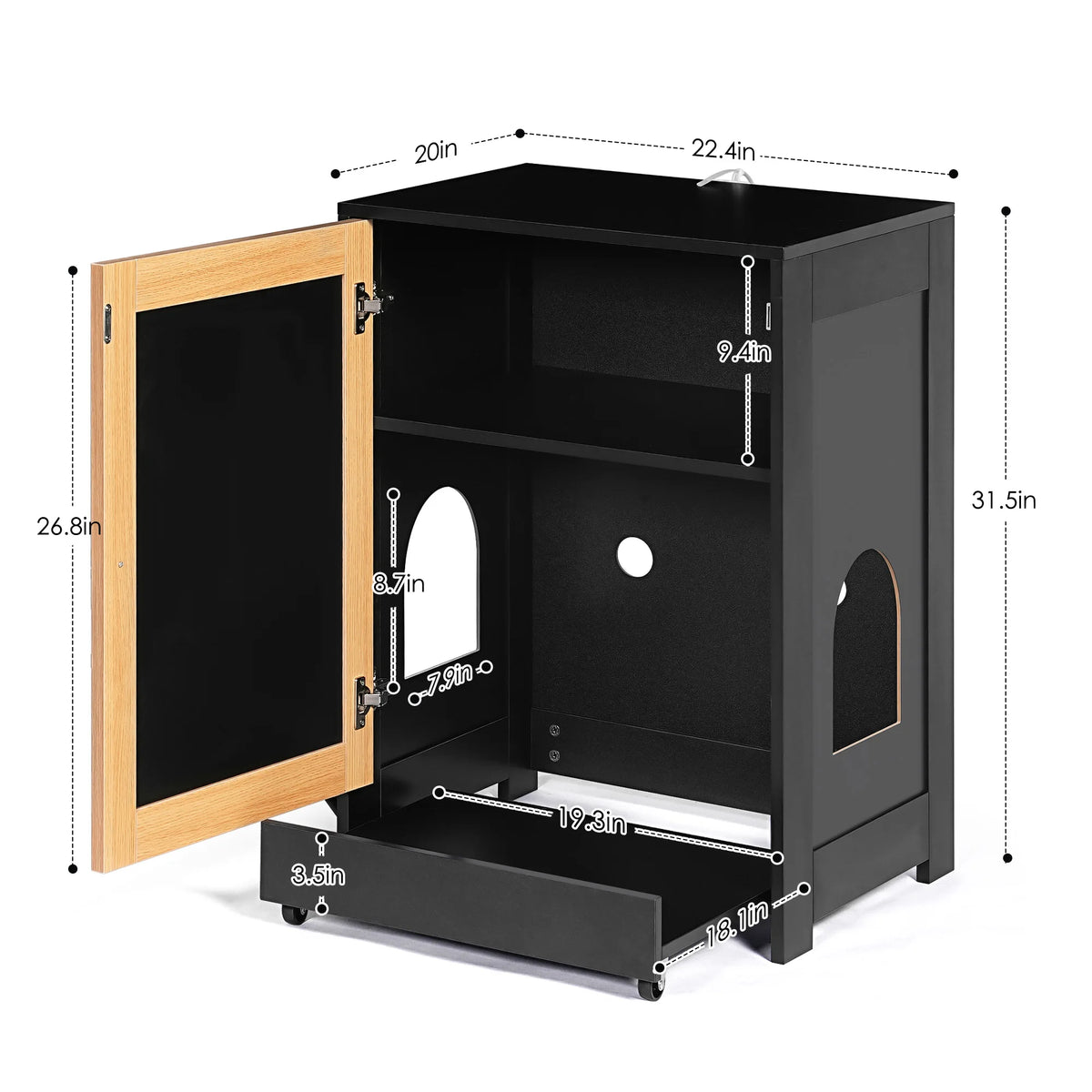 Hidden Cat Litter Box Enclosure With Sisal Scratching Door Cabinet