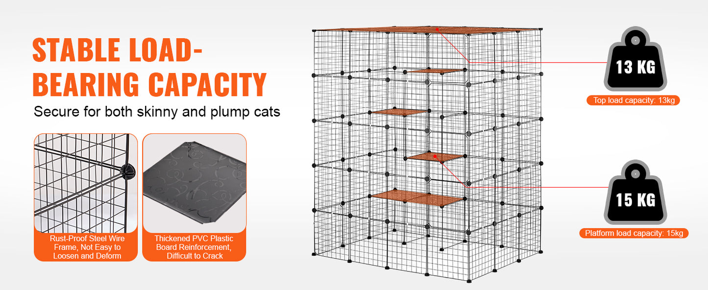 SucceBuy Large Cat Cage Detachable Metal Wire Cat Enclosure with Front Doors Hammock Ramp ladders Crate Exercise Place for Cat