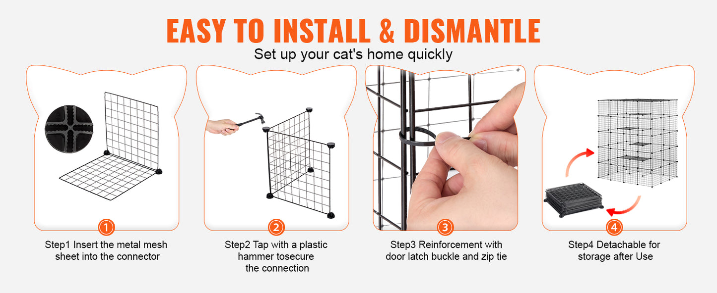 SucceBuy Large Cat Cage Detachable Metal Wire Cat Enclosure with Front Doors Hammock Ramp ladders Crate Exercise Place for Cat