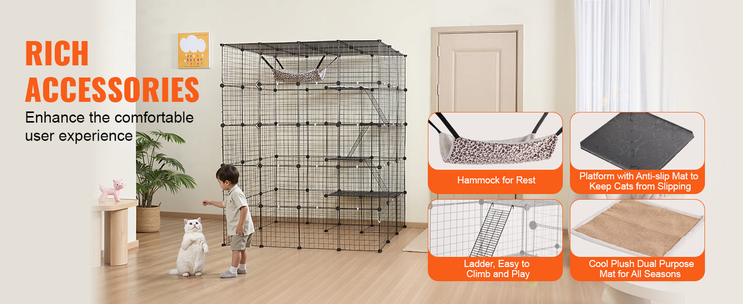 SucceBuy Large Cat Cage Detachable Metal Wire Cat Enclosure with Front Doors Hammock Ramp ladders Crate Exercise Place for Cat