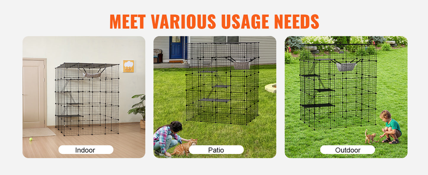 SucceBuy Large Cat Cage Detachable Metal Wire Cat Enclosure with Front Doors Hammock Ramp ladders Crate Exercise Place for Cat