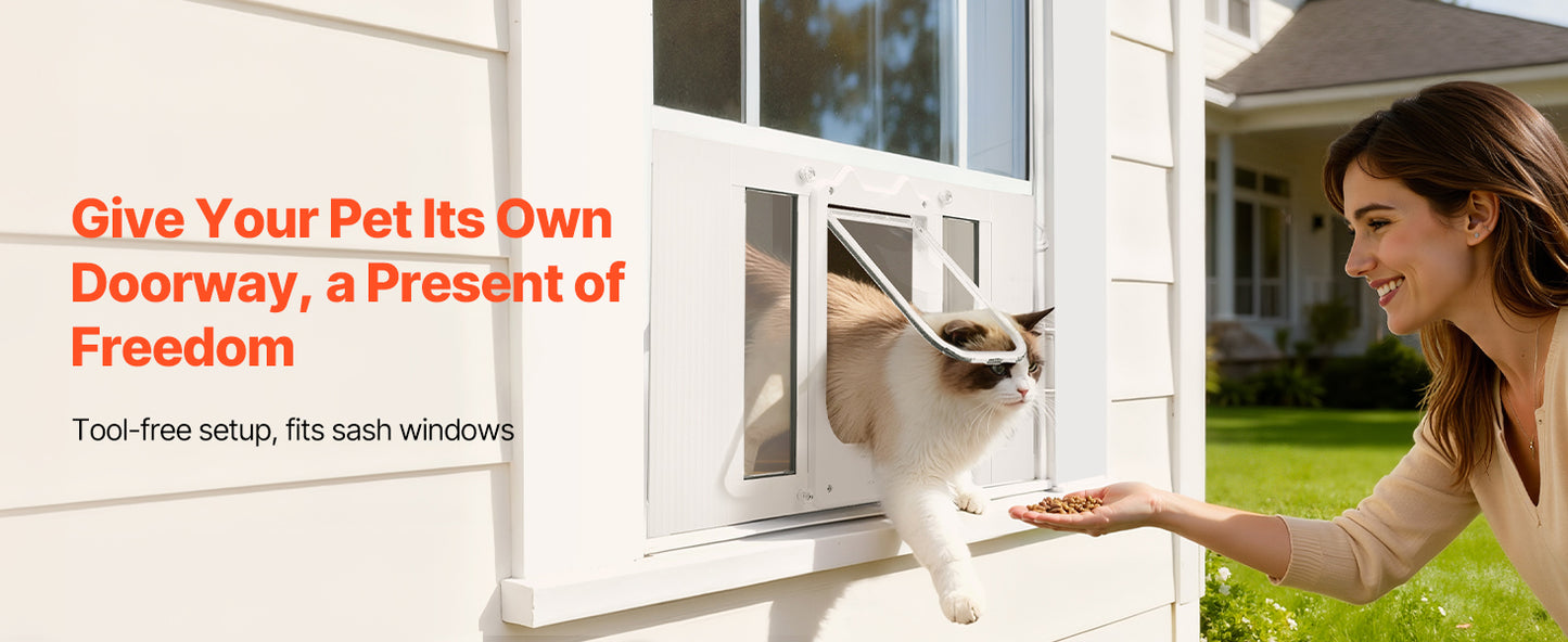 SucceBuy Cat Door for Window Adjustable to Fit Window Width 23"-28" 4 Secure Lock Modes Magnetic Closure Pet Door for Cats White
