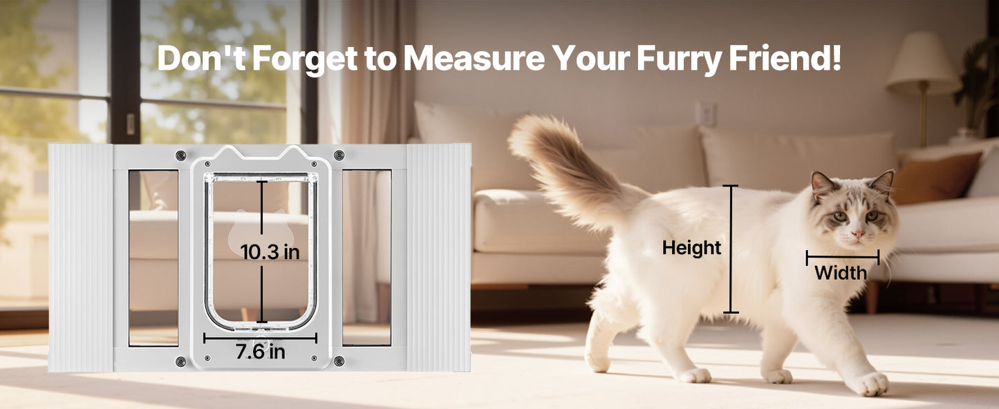 SucceBuy Cat Door for Window Adjustable to Fit Window Width 23"-28" 4 Secure Lock Modes Magnetic Closure Pet Door for Cats White
