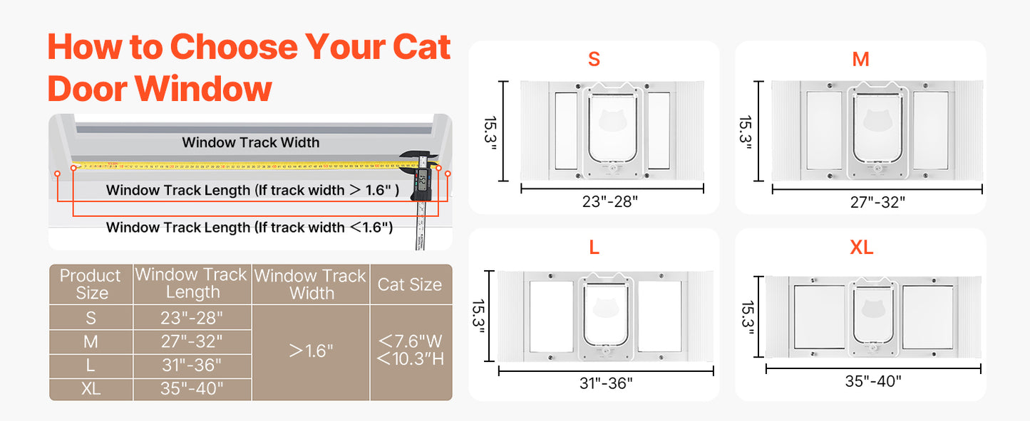SucceBuy Cat Door for Window Adjustable to Fit Window Width 23"-28" 4 Secure Lock Modes Magnetic Closure Pet Door for Cats White