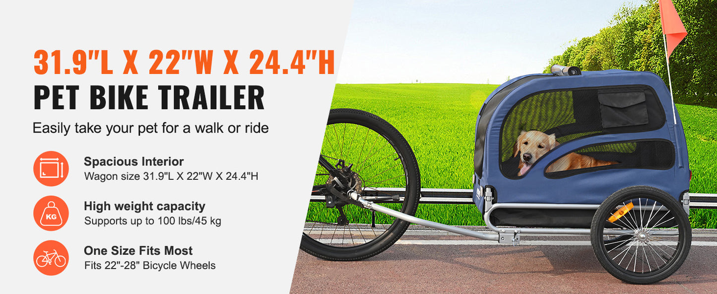 SucceBuy 100lbs Pet Cart Bicycle Carrier Dog Bike Trailer with Coupler, Reflectors, Flag, Collapsible to Store for Dogs Travel